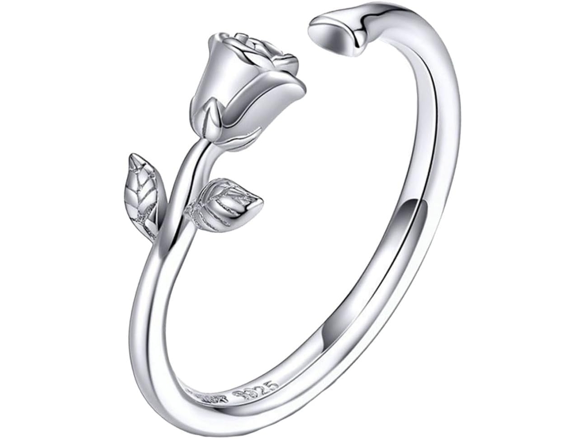 Anillo Abierto De Plata De Ley 925 Para Mujer Con Motivo De Rosa: Una Joya Versátil Y Delicada Para El Dedo.