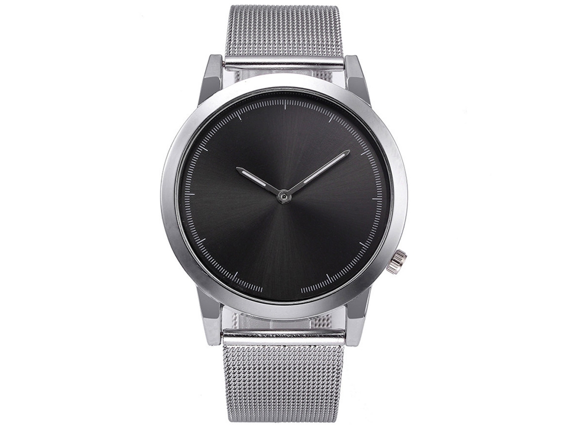 Reloj De Pulsera Analógico Casual Simple Unisex Con Movimiento De Cuarzo Negro Y Plata