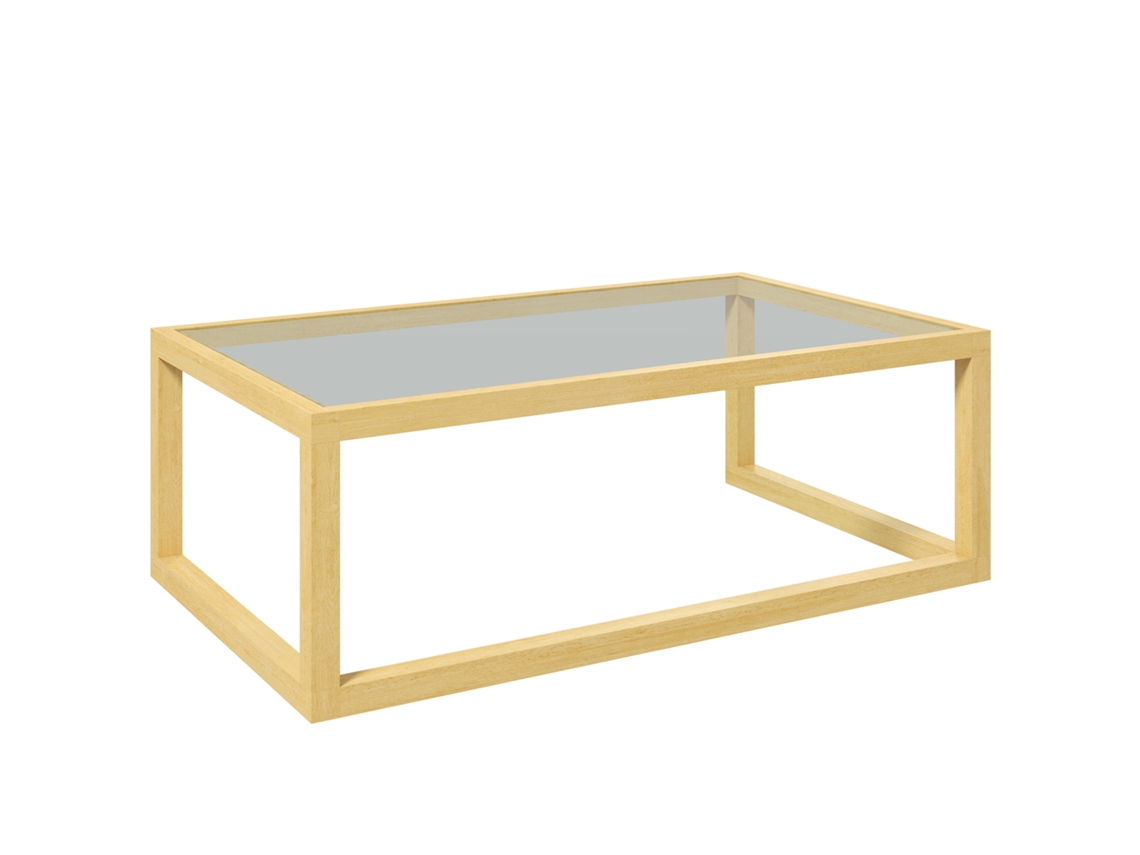 Mesa De Centro/sala Estar Rectangular-tablero Vidrio Templado/estructura Madera Caucho.100cm-largo X 60cm-ancho X 35cm-alto.