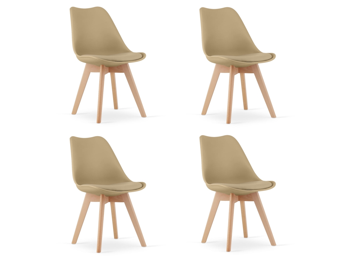 Silla De Comedor Juego De 4 Piezas Rikx Asiento De Color Beige Oscuro, Piernas Naturales, Asiento Ergonómico, Cojín De Piel Ecológica