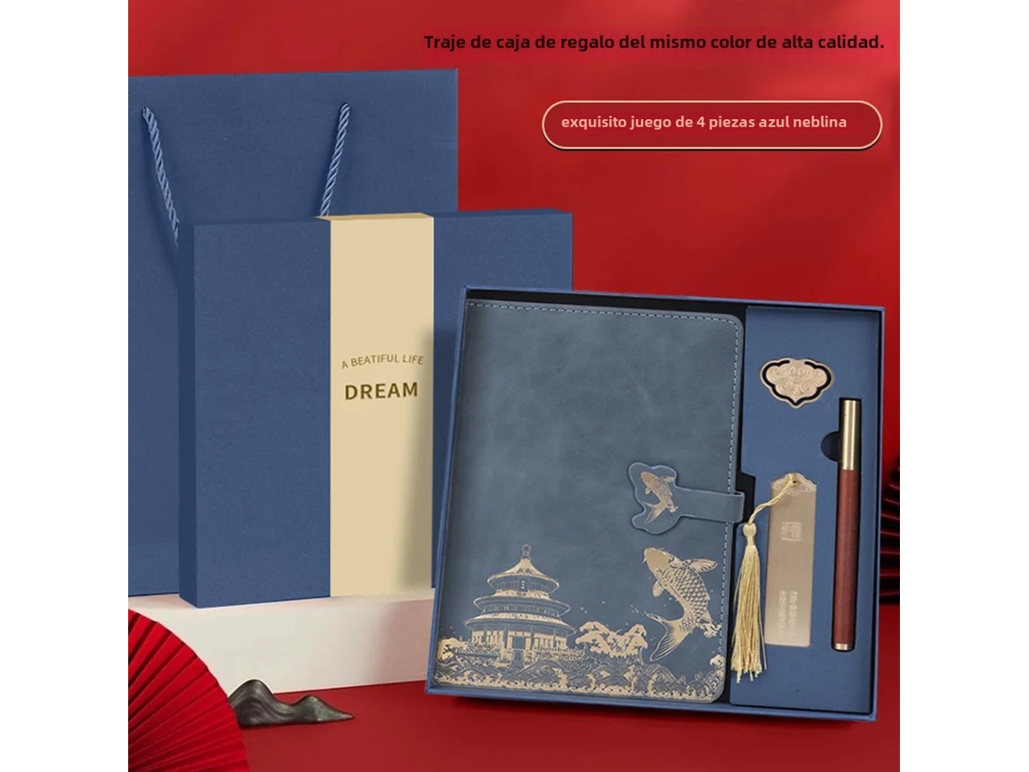 Set de regalo premium con libreta MDUG, incluye marcapáginas y estuche (azul)