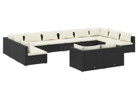 Conjunto 12 de muebles de jardín VIDAXL cojines ratán sintético negro