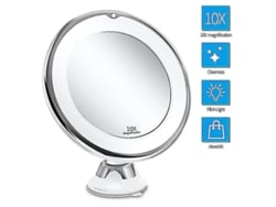 Espelho de Maquiagem 2026 com Luz, Ampliação de 10x, Alimentação USB, Bateria, Ventosa, Rotação de 360°