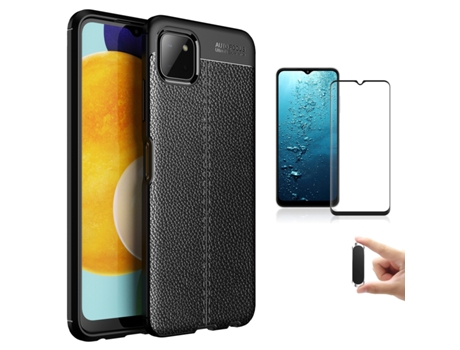 Carcasa + Protector + Soporte Samsung A22 5G Rugged Leather Negro BD-LC&9D