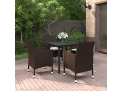 Juego de comedor de jardín de 5 piezas con cojines, mimbre y cristal, DKD Home Decor