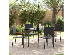 Juego de comedor de jardín de 5 piezas de mimbre PE negro Wsd153325 Lovely Home