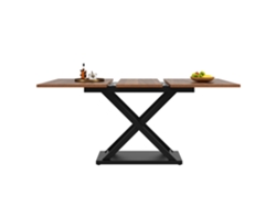 Mesa de comedor retráctil de MDF y tablero de metal con efecto veta de madera marrón Mobrio