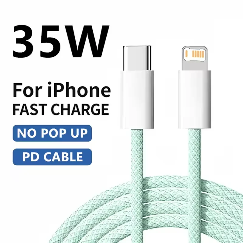 Cable De Carga Rápida Pd Trenzado De 35 W (verde, 1 Metro), Compatible Con Iphone, Admite Carga Rápida.