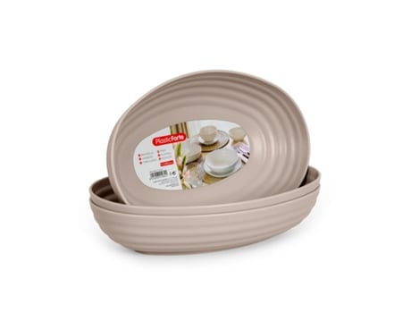 Juego de 3 Bandejas Ovaladas Clásicas Reutilizables PLASTIC FORTE (Marrón - 1L)