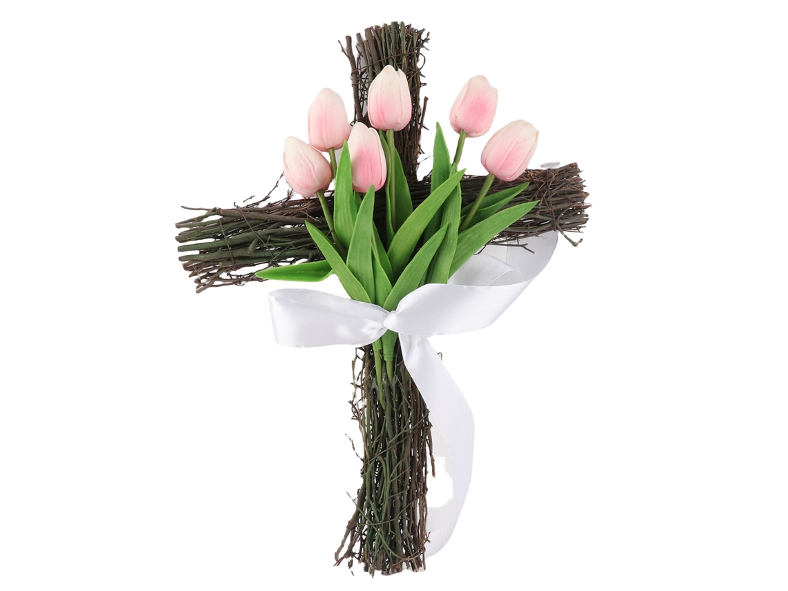 Símbolo de crucifijo para decoración de puerta con rama de Pascua