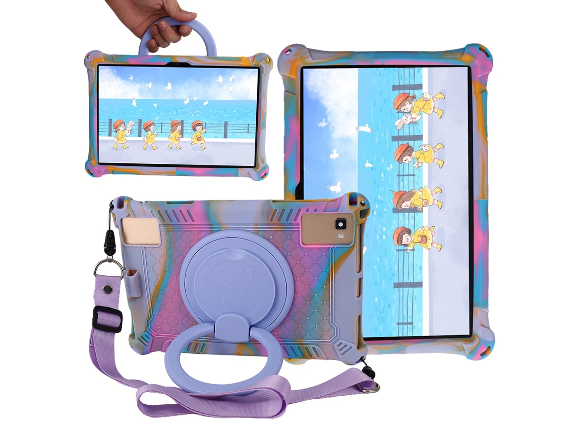 Funda de silicona para TCL Tab 10s 5g 10.1'' 9081x/9080g, soporte para lápiz y base giratoria de 360°, color morado iridiscente, Hexinyigjly