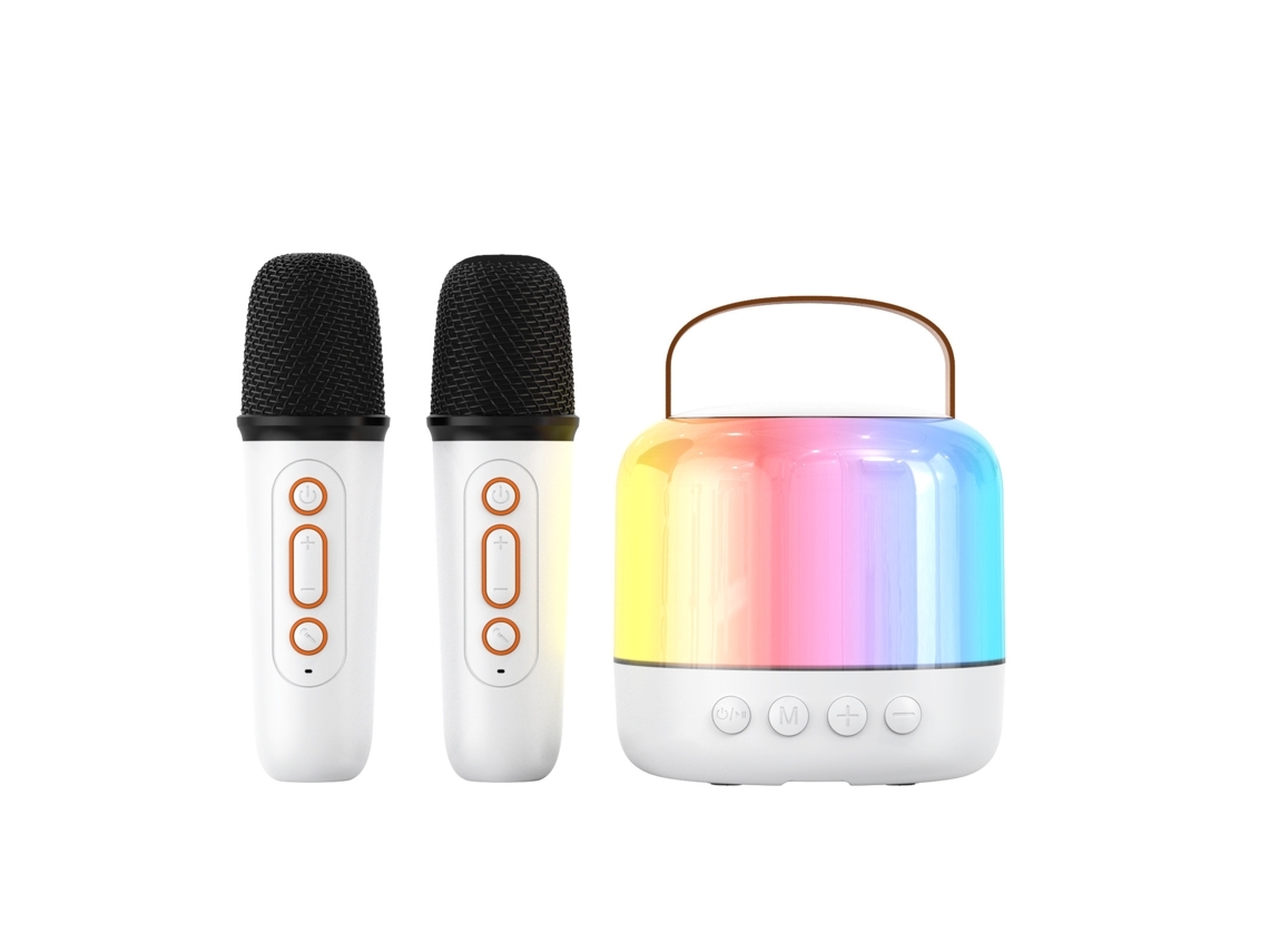 Altavoces De Mini Máquina De Karaoke Infantil, Estéreo Bluetooth Con 2 Micrófonos Inalámbricos, Adecuado Para Regalo De Niña Y Niño, Blanco Gusshious