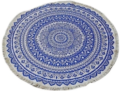 Omni-alfombra Redonda De Poliéster Tejida A Mano Con Borlas Antideslizante Lavable Para Sala De Estar Decorativa Azul