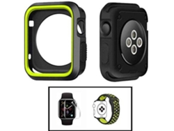 Carcasa Military + Correa SportyStyle + Protector de Hydrogel PHONECARE Apple iWatch Series 5 - 44mm Negro y Verde Fluorescente
