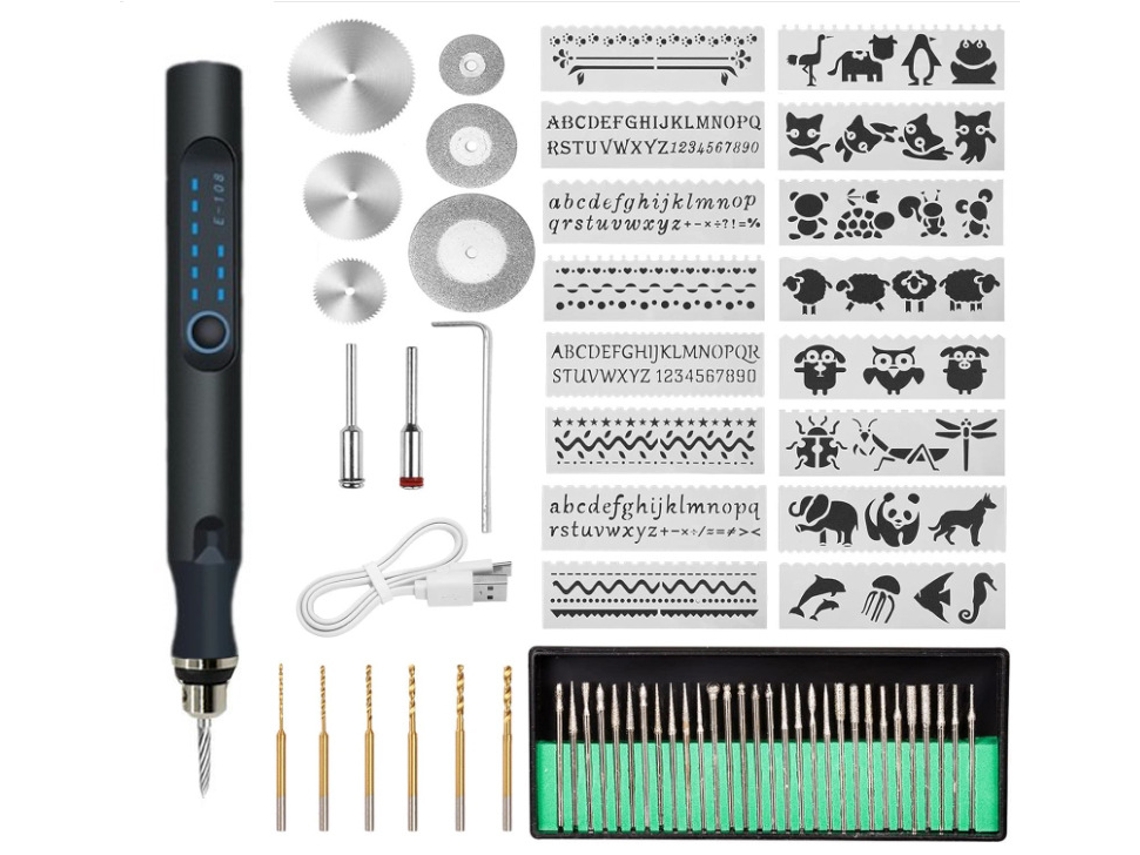 Máquina de grabado inalámbrica recargable por USB para bricolaje, ideal para grabar joyas, madera, metal, piedra, plástico y vidrio, color negro.