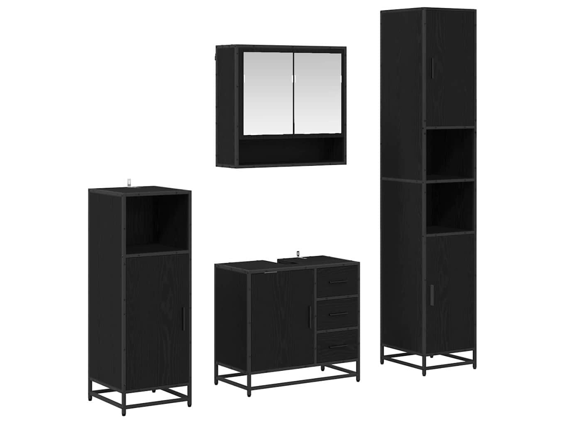 Conjunto de muebles de baño con puerta, roble negro, 4 piezas, MAISON EXCLUSIVE
