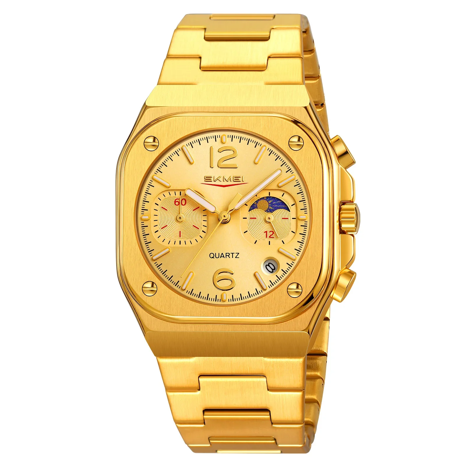Reloj De Lujo De Acero Inoxidable Con Cronógrafo, Fecha, Resistente Al Agua Y Fabricado En Aleación De Zinc Y Cuarzo (dorado).
