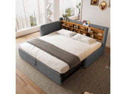 Sofá Cama Gris De 90/180x200 Cm, Led, Usb-c, Estantes, Retráctil.