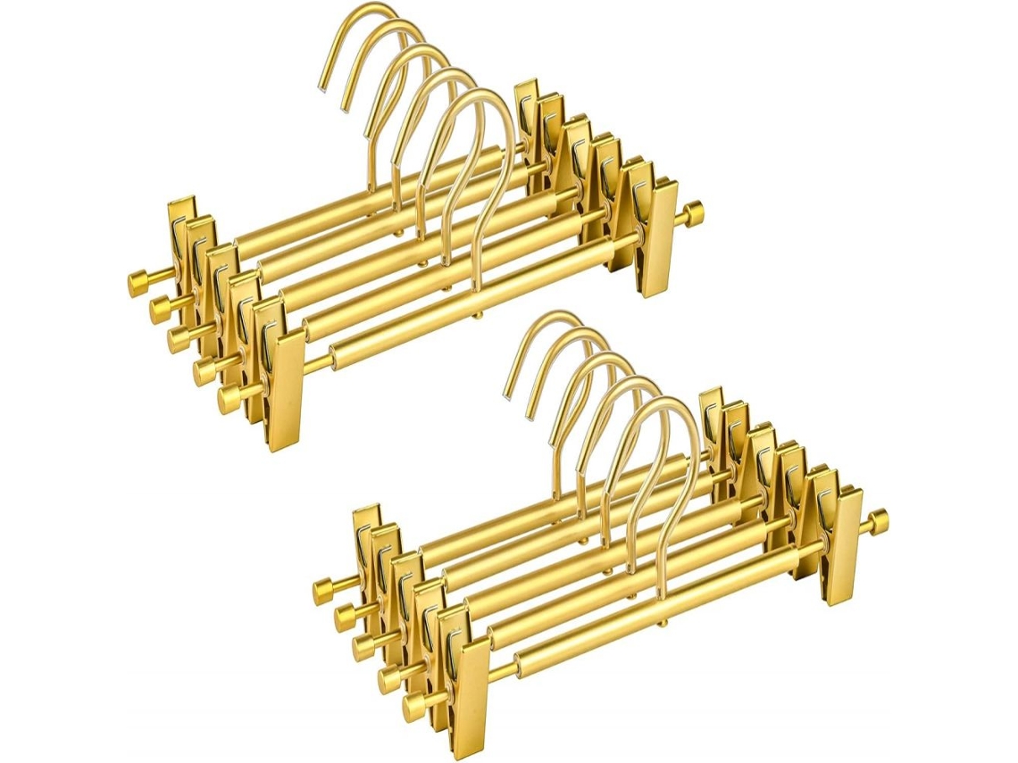 Paquete de 20 perchas de aluminio de 31 cm, doradas, para pantalones, faldas, calcetines y ropa interior, antideslizantes con pinzas Jeiibrzui