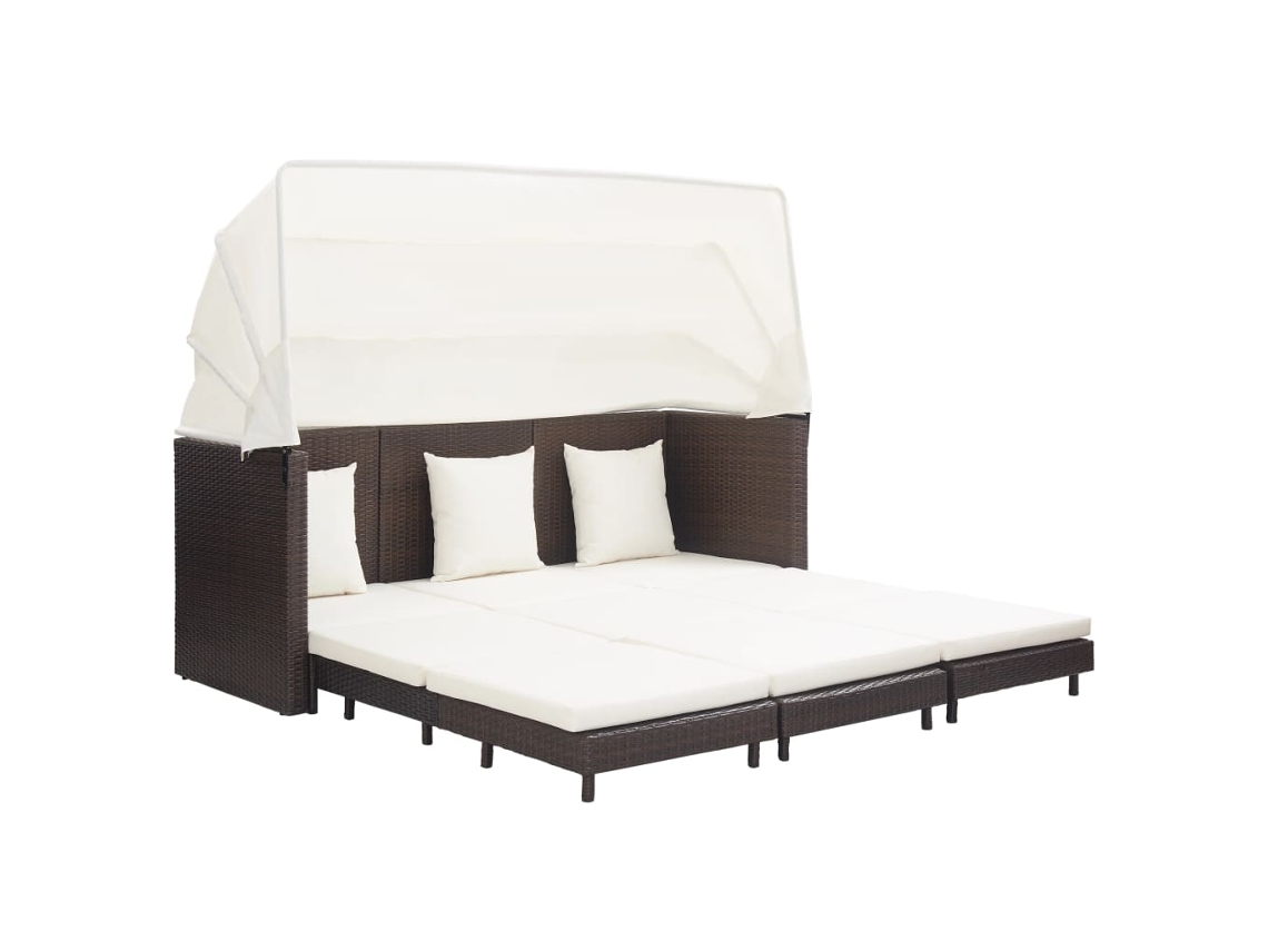 Tumbona extensible de 3 plazas DKD Home Decor con dosel de mimbre marrón