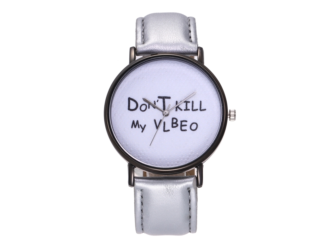 Reloj De Pulsera Unisex Con Correa De Piel Sintética Gris Y Estampado De Letras.