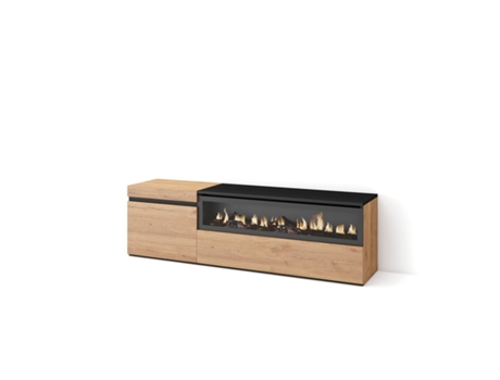 Mueble TV Televisión 150x45x35cm Para TV hasta 65 Chimenea eléctrica Roble y negro