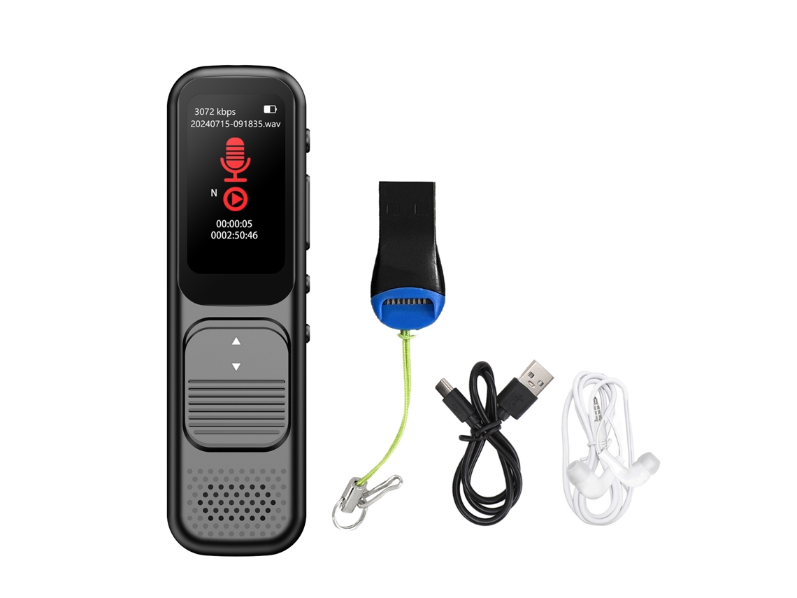 Grabadora De Voz Digital 80h De 3072 Kbps Con Reducción De Ruido, Usb-c, Activación Por Voz Para Clases, Reuniones Y Entrevistas - Negra