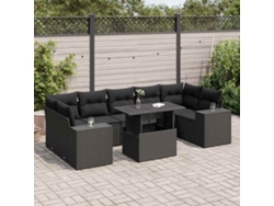 Conjunto de 8 sofás de jardín con cojines de mimbre sintético negro, Dkd Home Decor