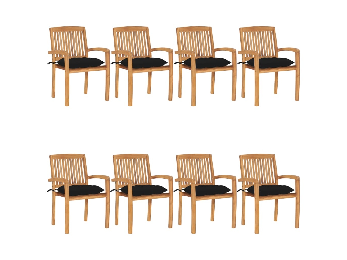 Sillas de jardín apilables DKD Home Decor de 8 piezas con cojines de teca maciza