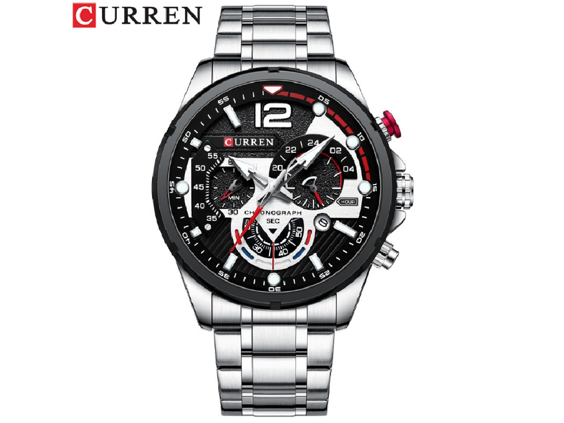 Reloj De Negocios Para Hombre (plateado Y Negro) De Acero Inoxidable, Cuarzo, Fecha, Seis Manecillas, Multifuncional Luminoso