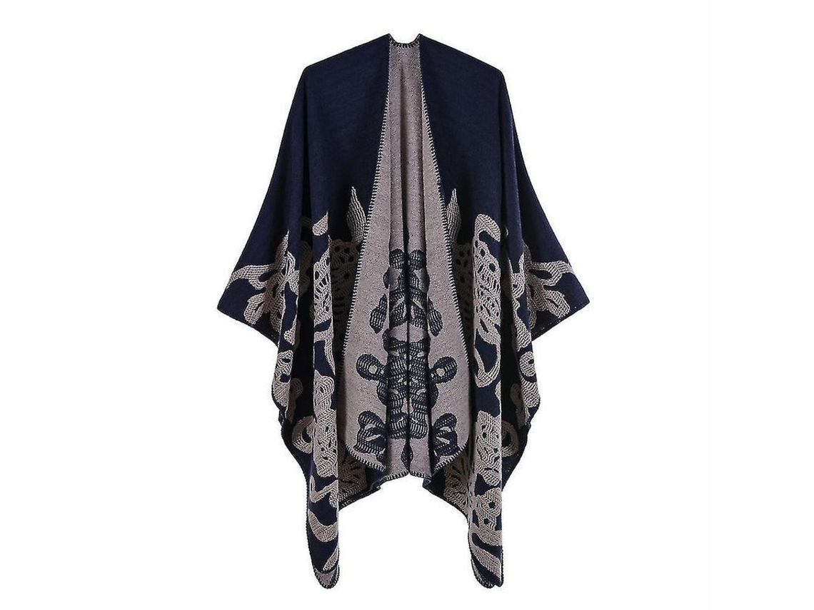 Poncho/capa De Punto Para Mujer Con Bloques De Color, Parte Delantera Abierta, Suave Y Cómodo Para Invierno Y Otoño.