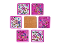 Juego de 6 Posavasos JAVIER (10 x 10 cm - Madera - Multicolor)