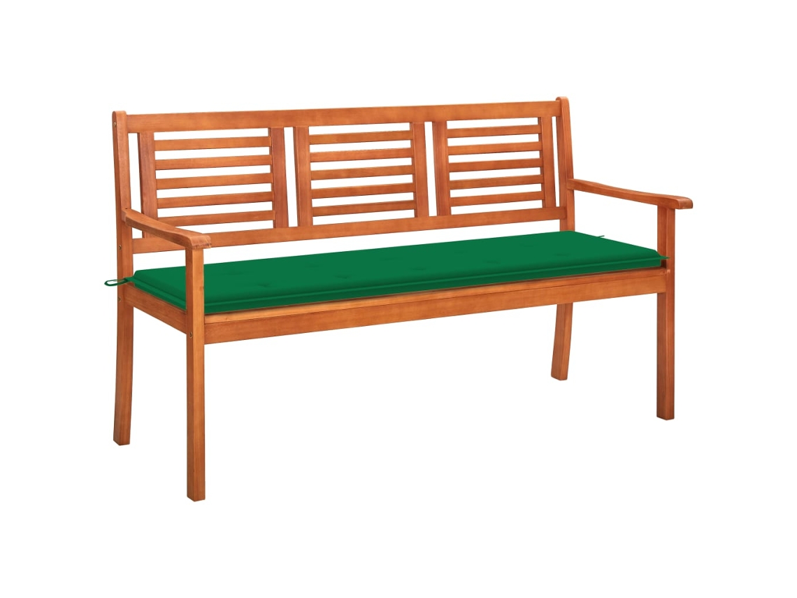 Banco de jardín de 3 plazas con cojín de 150 cm en eucalipto macizo, Dkd Home Decor