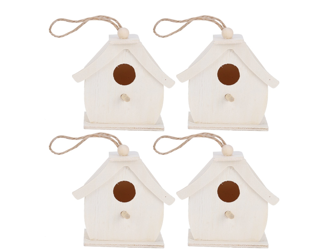 4 Mini Nidos Colgantes De Madera Para Pájaros, Ideales Para Decorar Jardines, Balcones Y Patios.
