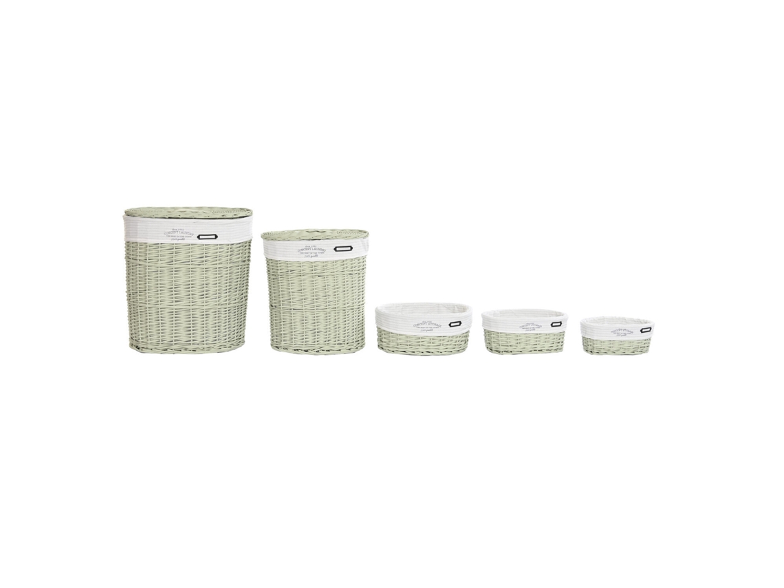 Set 5 Cesta Ropa Mimbre Poliester Verde 51x37x56cm