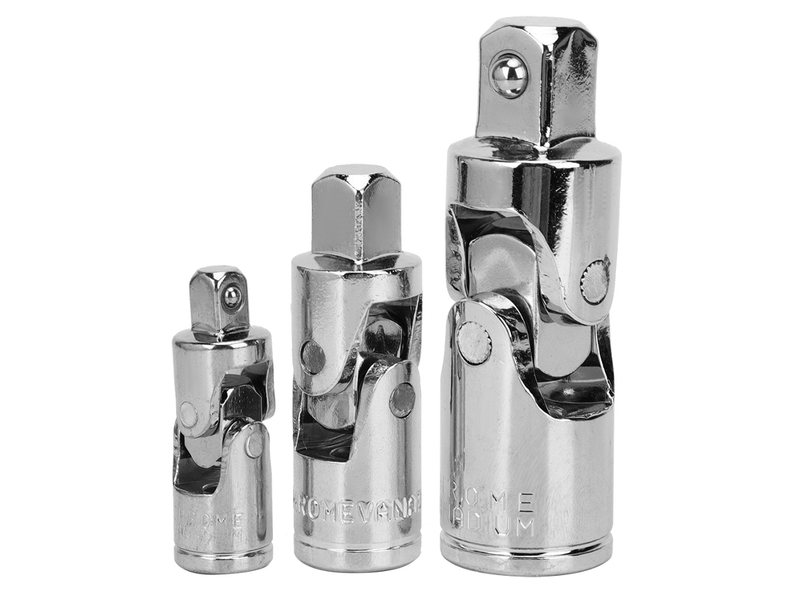 Juntas Universales De 3 Piezas, Acero Crv Pulido Con Acabado Espejo, Adaptadores De 1/4", 3/8", 1/2"