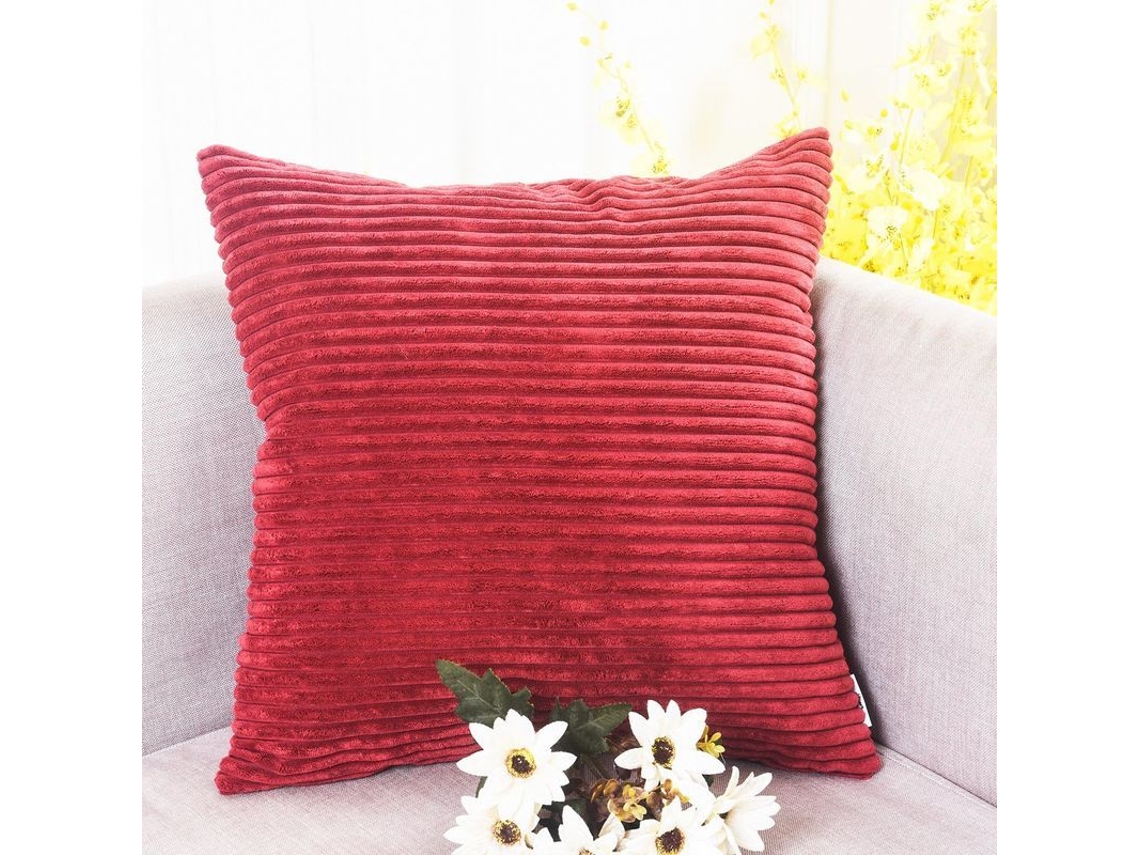 2026-41225-funda De Almohada De Terciopelo Rayado Suave Decorativa Para Sofá Cama, Set De 2, 45x45cm, Rojo Oscuro