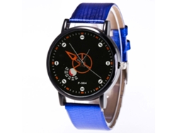 Reloj De Cuarzo Con Correa De Cuero Pu Dial Redondo Simple Pareja Casual Azul
