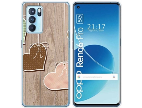 Carcasa Oppo Reno 6 Pro 5G TUMUNDOSMARTPHONE Corazones Madera Multicolor