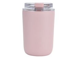 Taza de café portátil de 280 ml, fabricada en silicona y acero inoxidable, ideal para regalos de cumpleaños, color rosa