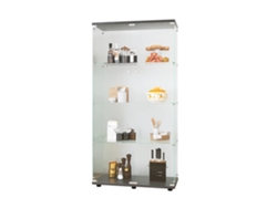 Vitrina expositora de cristal templado con cerradura de seguridad, color negro.