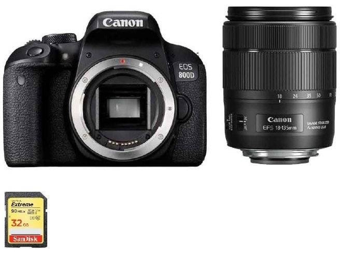 Kit Cámara Réflex CANON EOS 800D EF-S 18-135mm F3.5-5.6 IS STM + SD 32GB
