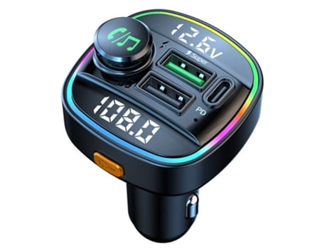 Transmisor FM Modulador Luz colorida QC3.0 PD 20W Carga súper rápida USB Cargador de automóvil Manos libres Bluetooth Car Kit (Negro) ENZONS