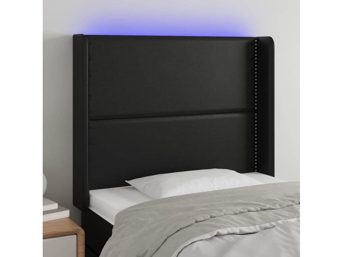 Cabecero Con Led Cuero Sintético Negro 103x16x118/128 Cm
