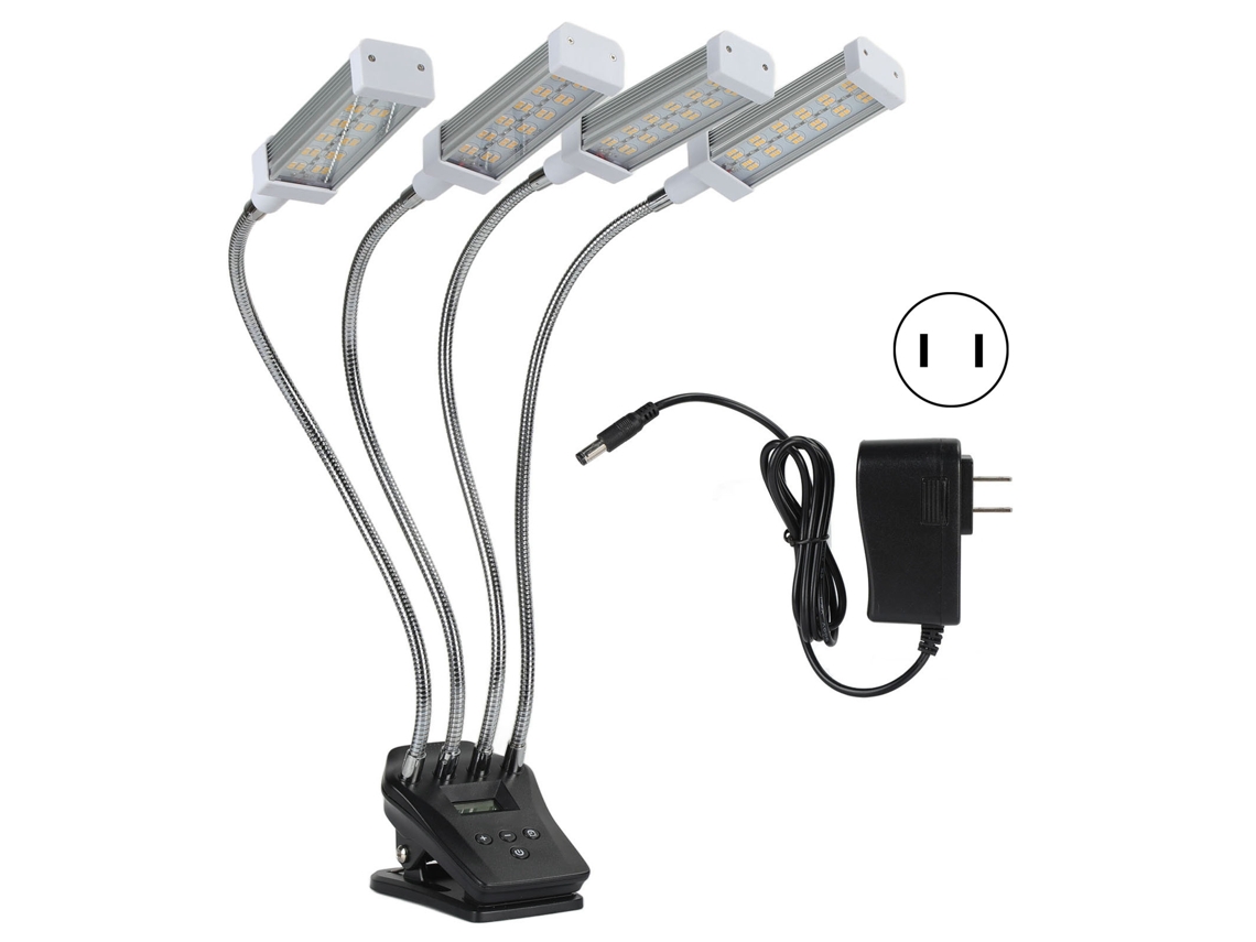 Lámpara de cultivo para plantas y jardín, 4 cabezales, 96 W, pantalla LCD, múltiples modos de atenuación