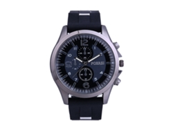 Reloj De Pulsera Casual Para Hombre Con Esfera Redonda, Tres Subesferas Y Correa De Silicona Negra.