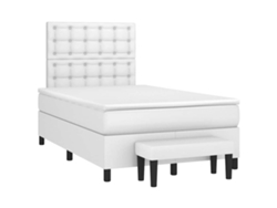 Cama Box Spring Con Colchón Cuero Sintético Blanco 120x190 Cm