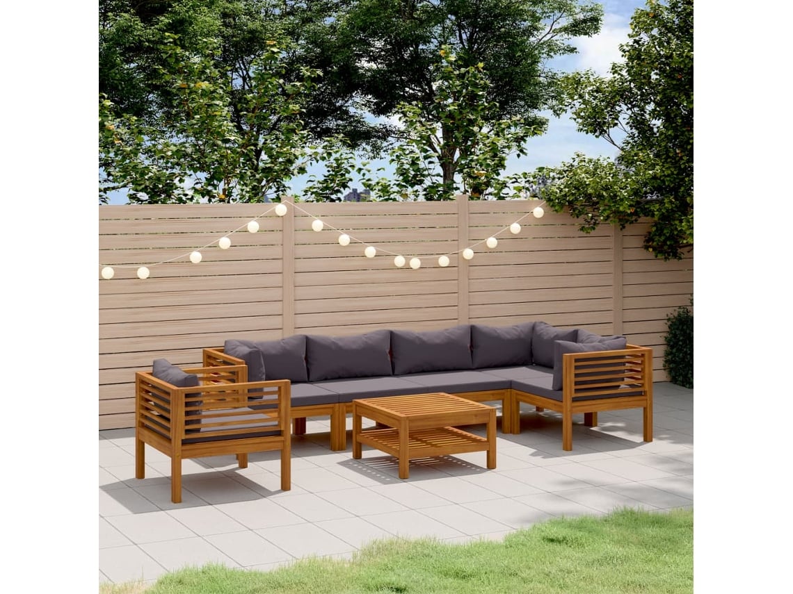 Conjunto de salón de jardín de 7 piezas con cojines de madera maciza de acacia, Dkd Home Decor