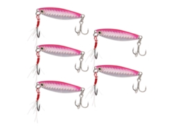 Danu26-5pcs 15g Señuelos De Pesca Vib Metal Duros Con Lentejuelas Laser Plumas Y Anzuelos Rosa Para Jigging