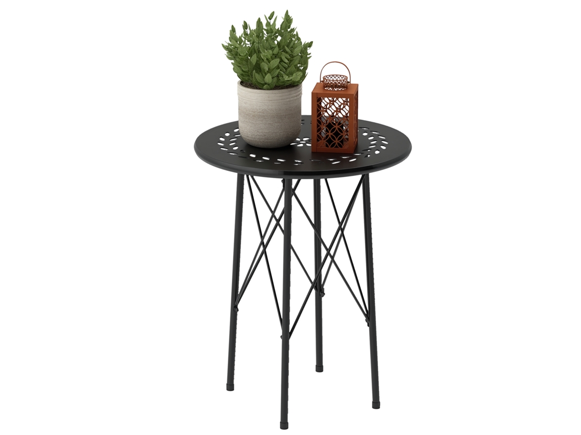 Mesa de bistró redonda de acero con diseño floral negro